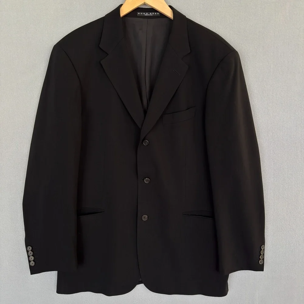 Hugo Boss Einstein Blazer 44L Black Wool Suit Jacket Made in USA Classic 3Btn